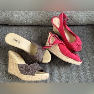 Sz 5–two pair wedge sandals. Good shape.